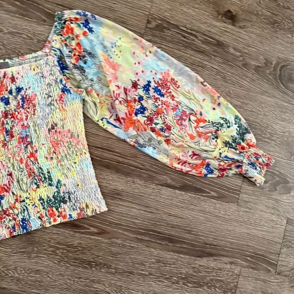 Anthropologie Rouen Smocked Floral Long Sleeve Top - Picture 4 of 7